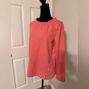 LOFT Coral Side-Button Crewneck Sweatshirt